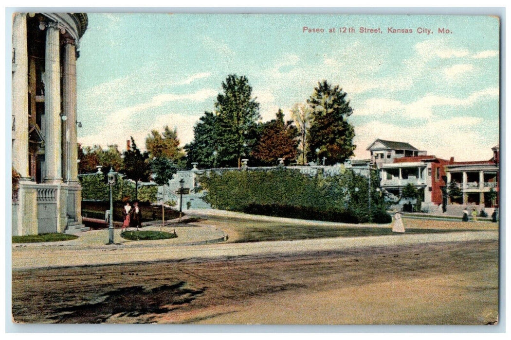 1910 Scenic View Paseo 12th Street Kansas City Missouri Vintage Antique Postcard