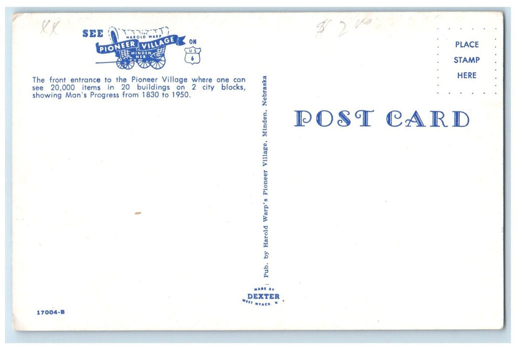 c1960's Entrance Of Pioneer Village Cars Minden Minnesota MN Vintage Postcard