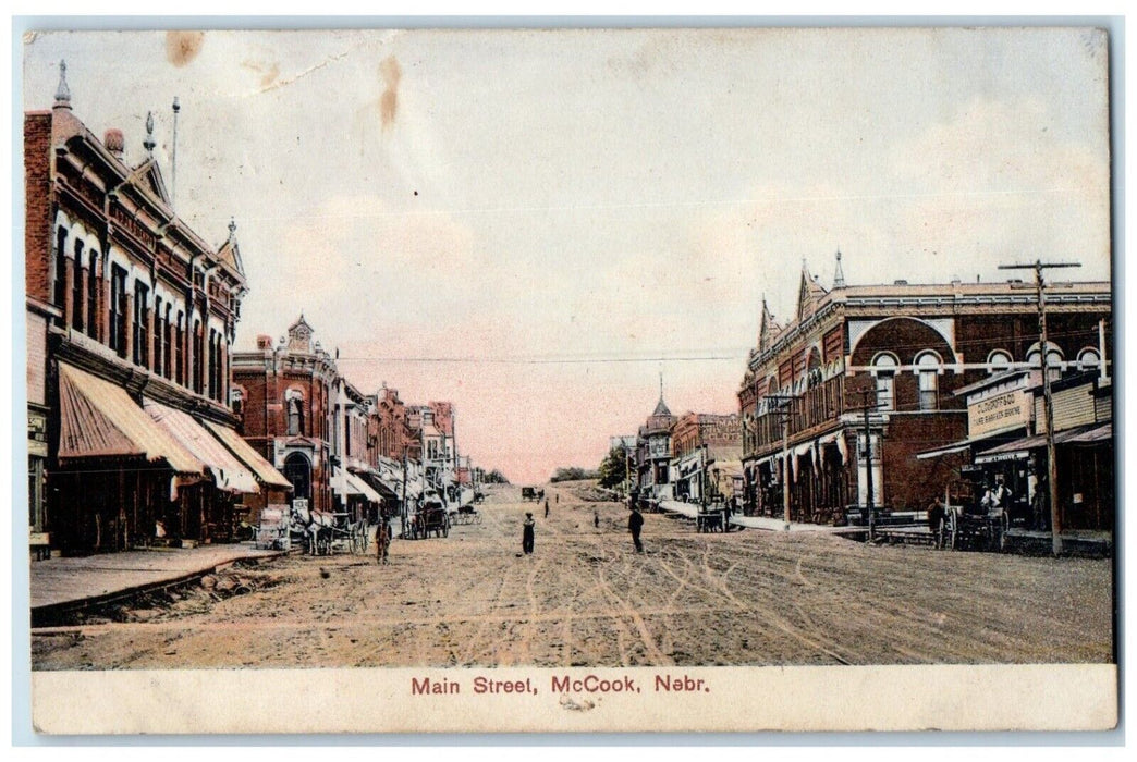 1910 Main Street View Stores Horse Carriage McCook Nebraska NE RPO Postcard