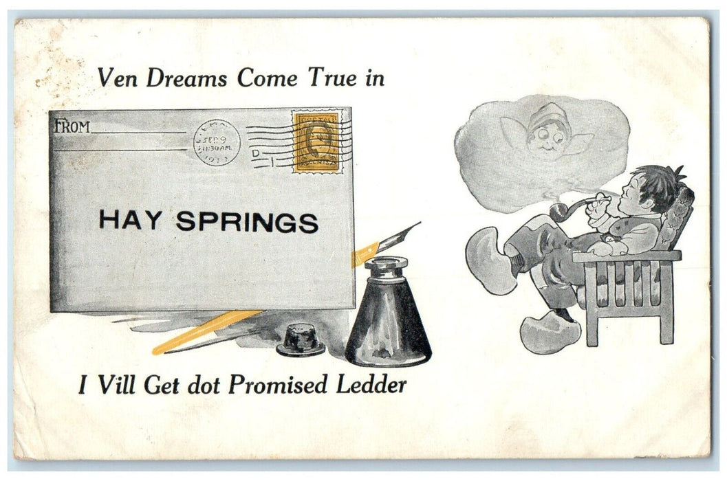 1914 Dutch Boy Smoking Pipe Ven Dreams Hay Springs Nebraska NE Antique Postcard