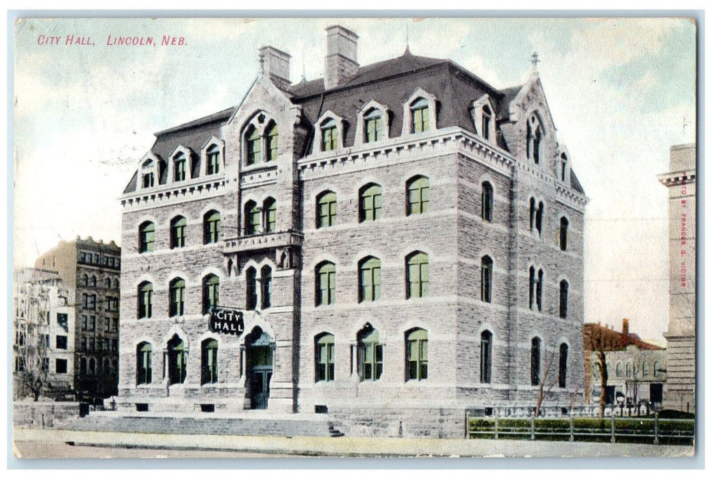1908 City Hall Building Street Scene Lincoln Nebraska NE Posted Antique Postcard