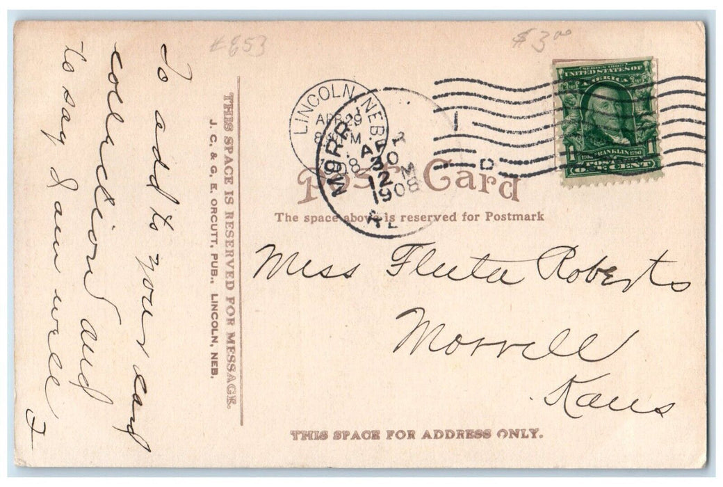 1908 City Hall Building Street Scene Lincoln Nebraska NE Posted Antique Postcard