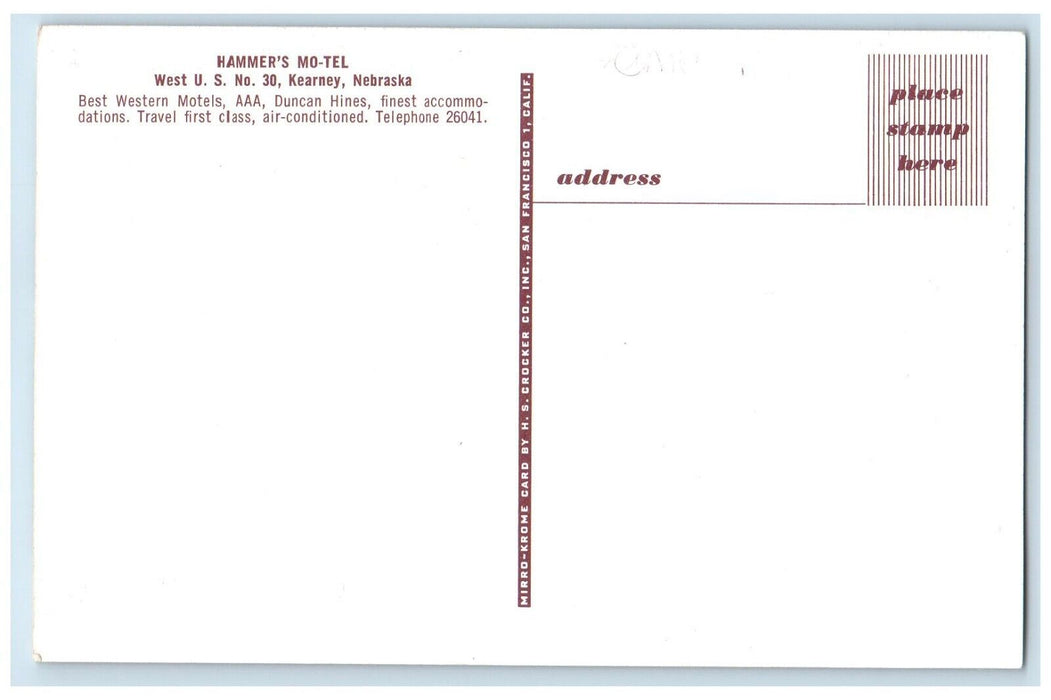 c1950's Hammer's Mo Tel Office Kearney Nebraska NE Unposted Vintage Postcard