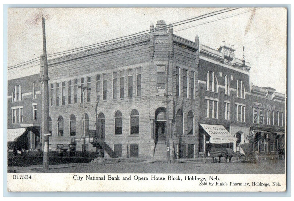 City National Bank And Opera House Block Holdrege Nebraska NE Dry Goods Postcard