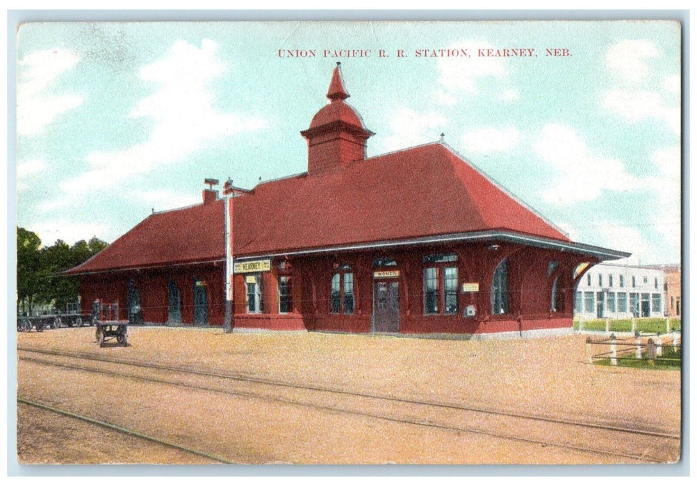 1909 Union Pacific RR Station Depot Wagon Kearney Nebraska NE Antique Postcard