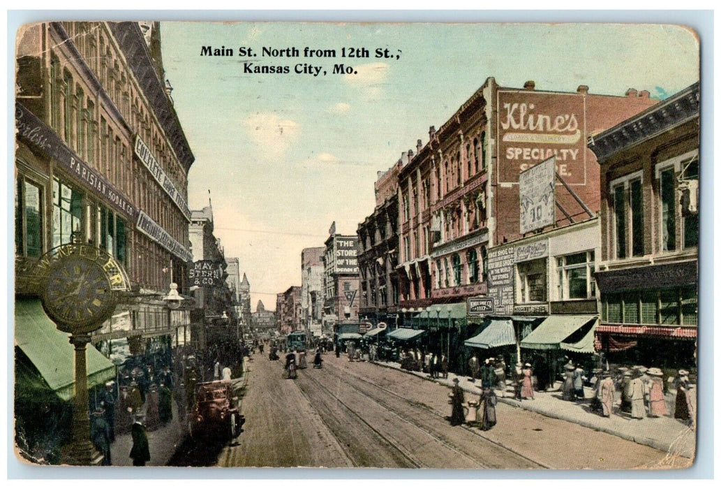 1913 Aerial View Main St North 12th St Kansas City Missouri MO Antique Postcard