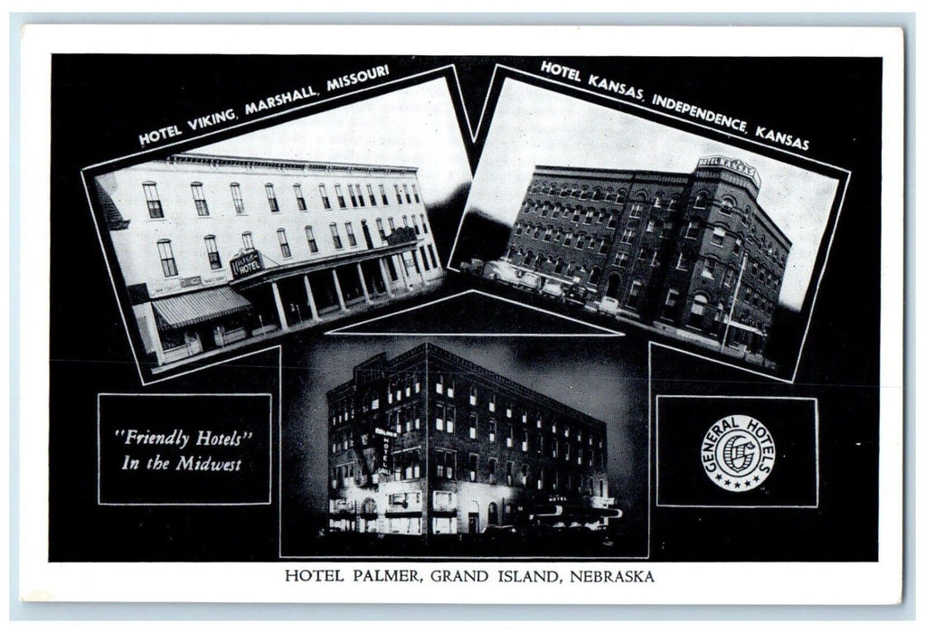 Hotel Palmer Grand Island Nebraska NE, General Hotels Multiview Vintage Postcard