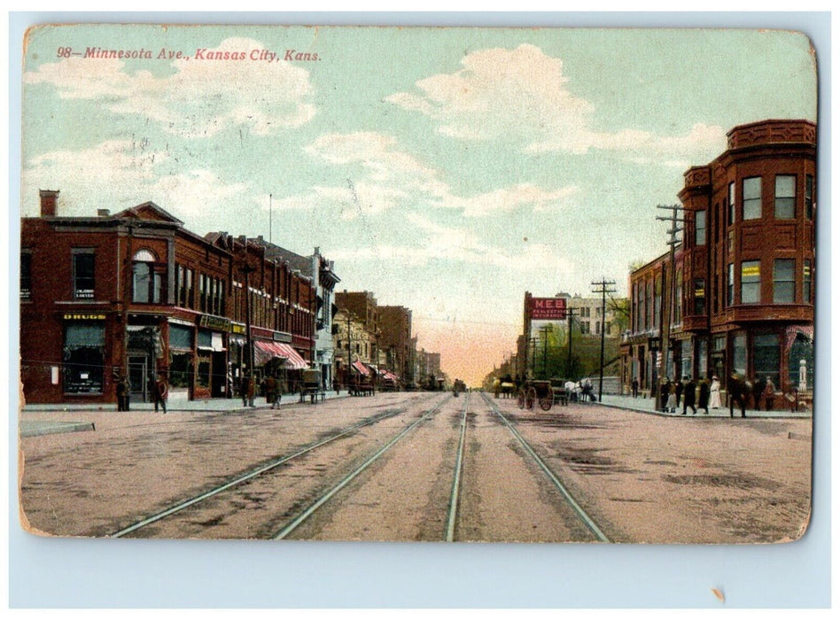 c1910 Minnesota Ave Railroad Buildings Kansas City Missouri MO Antique Postcard