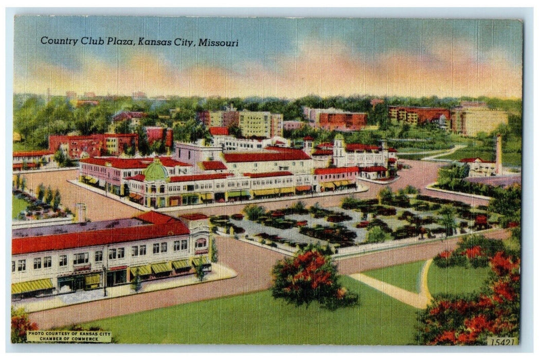 c1940 Birds Eye View Country Club Plaza Kansas City Missouri MO Vintage Postcard