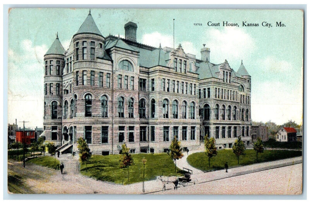 c1910 Exterior View Court House Horse Carriage Kansas City Missouri MO Postcard