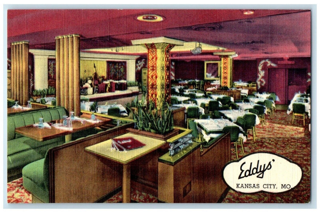 c1940 Interior View Eddy's Restaurant Kansas City Missouri MO Unposted Postcard