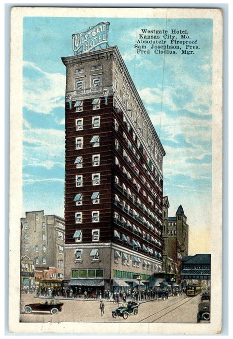 1924 Westgate Hotel Building Classic Cars Kansas City Missouri Vintage Postcard