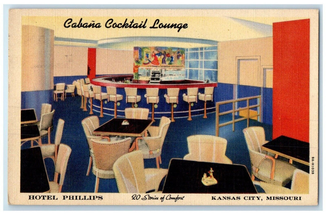 1944 Cabana Cocktail Lounge Hotel Phillips Kansas City Missouri Vintage Postcard