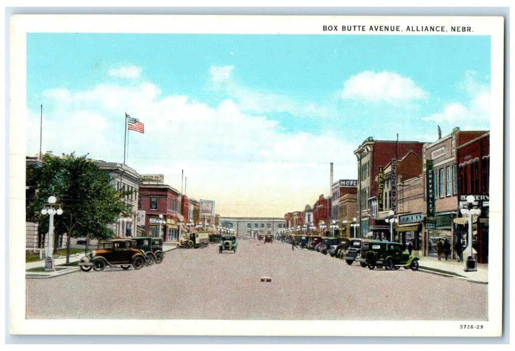 c1930's Box Butte Avenue Imperial Chevrolet Hotel Alliance Nebraska NE Postcard