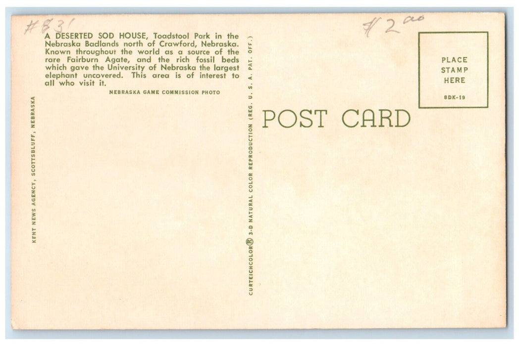 c1940's Deserted Sod House In Nebraska's Badlands Crawford Nebraska NE Postcard