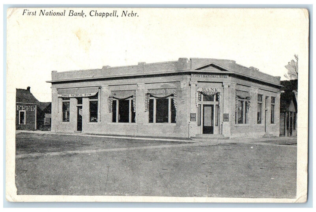 1920 First National Bank Scene Street Chappell Nebraska NE Vintage Postcard
