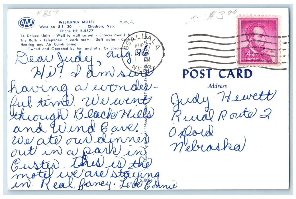 1963 Westerner Motel Cars Roadside Chadron Nebraska NE Posted Vintage Postcard