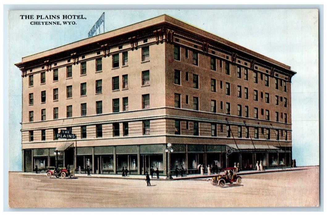 c1920's The Plains Hotel Building Cars Cheyenne Wyoming WY Vintage Postcard