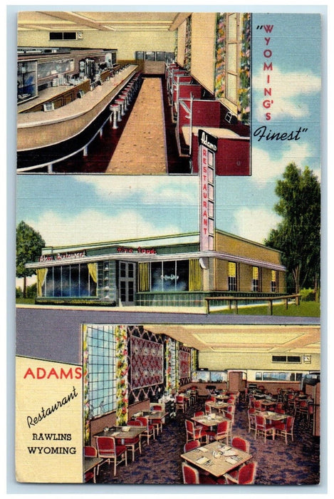 1955 Adams Restaurant Rawlins Yellow Stone Park Wyoming WY, Multiview Postcard