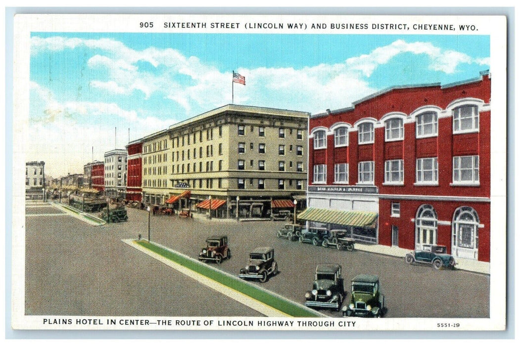 Plains Hotel Sixteenth Street Lincoln Way Business District Cheyenne WY Postcard