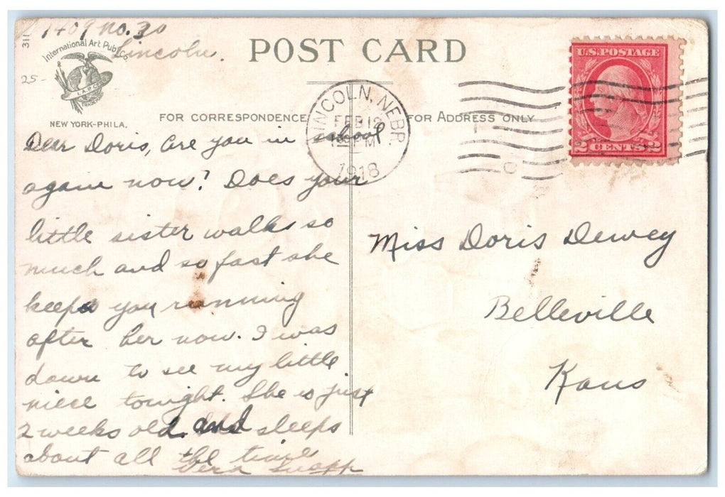 1918 Valentine Little Sweetheart Bonnet Clapsaddle Lincoln Nebraska NE Postcard
