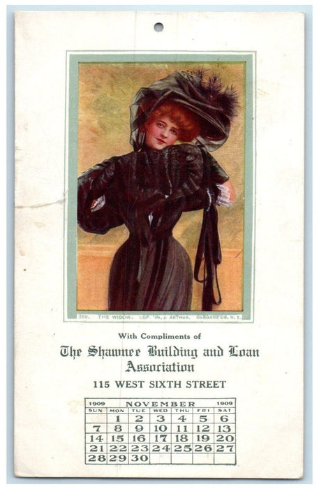 Pretty Woman The Widow Shawnee Building Loan Calendar Association Bank Postcard