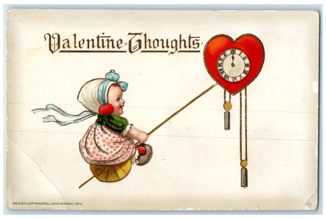 Valentine Little Girl Heart John Winsch Artist Signed Gel Gold Gilt Postcard