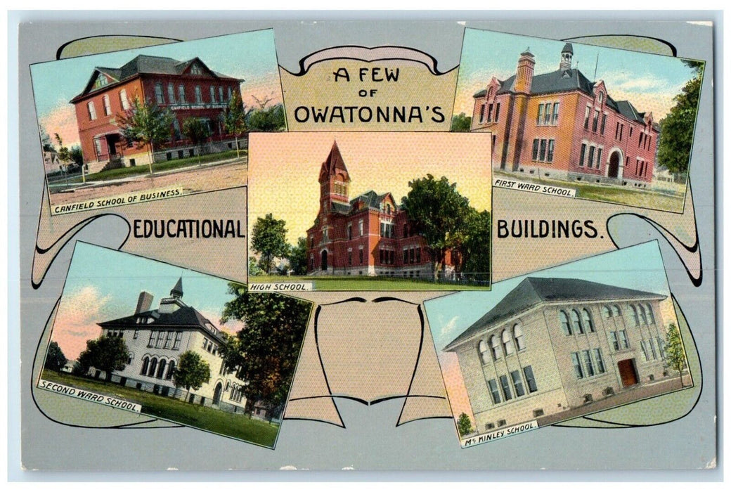 1908 Owatonna Educational Building School Exterior Minnesota Multiview Postcard
