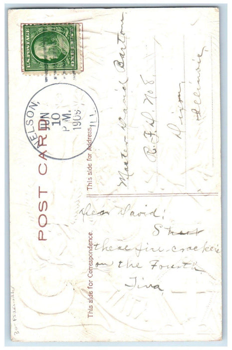 1909 Fourth Of July Children Fireworks Embossed Nelson Illinois IL Postcard