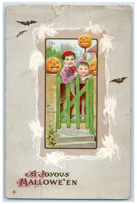 c1910's Halloween Jol Jack O Lantern Bats Embossed Racine Wisconsin WI Postcard
