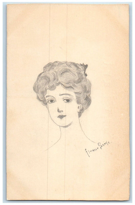 c1905 Woman Hand Drawn Pencil Art Florence Steele Unposted Antique Postcard