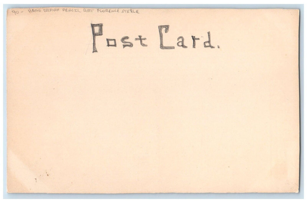 c1905 Woman Hand Drawn Pencil Art Florence Steele Unposted Antique Postcard