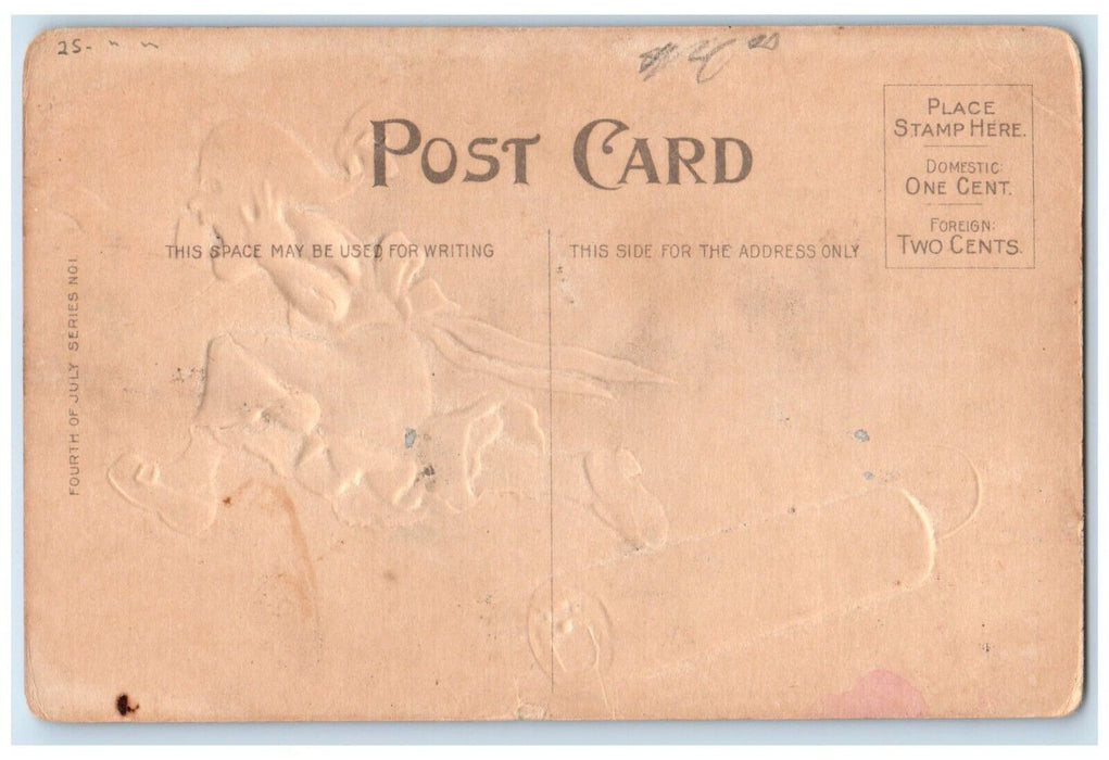 c1910's Fourth Of July Woman Giant Firecracker Embossed Antique Postcard
