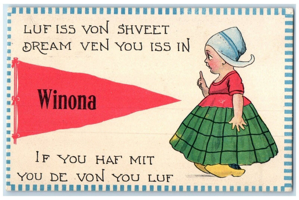 1913 Luf Iss Von Shveet Dream Pennant Winona Minnesota Vintage Antique Postcard