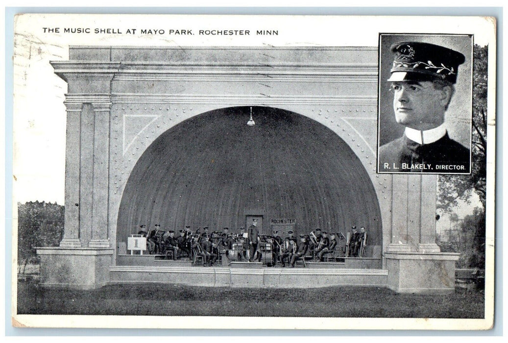 1917 Music Shell Mayo Park Exterior Building Band Rochester Minnesota Postcard