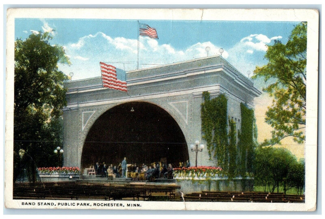 1921 Band Stand Public Park Exterior Building Chair Rochester Minnesota Postcard
