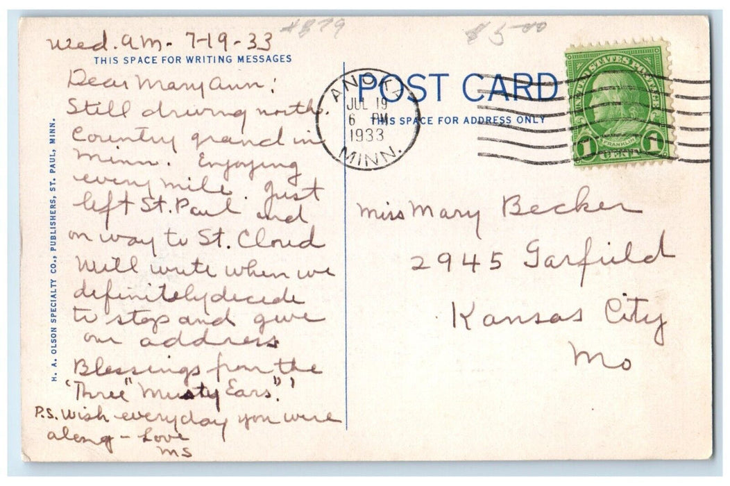 1933 Mississippi River St. Paul Skyline Exterior St. Paul Minnesota MN Postcard