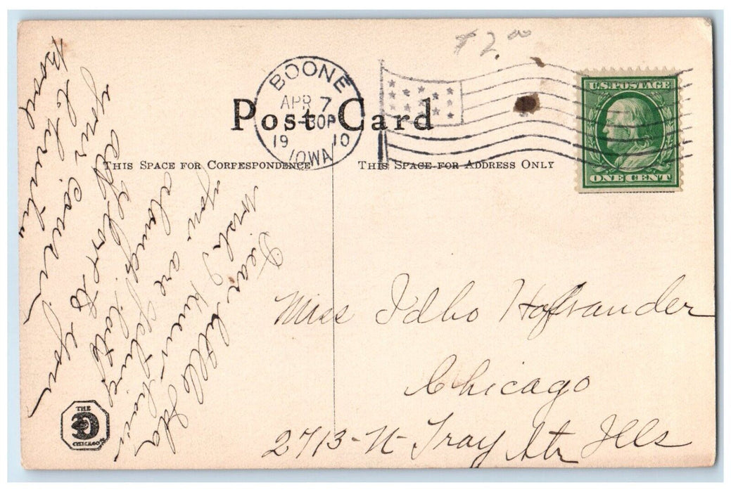 1910 Pretty Woman Bonnet Hand Drawn Boone Iowa IA Posted Antique Postcard
