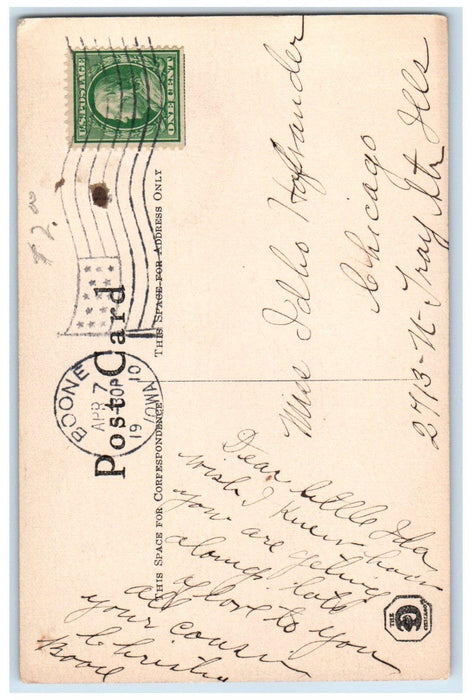 1910 Pretty Woman Bonnet Hand Drawn Boone Iowa IA Posted Antique Postcard