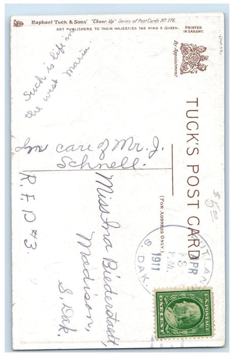 1911 Man Don't Mind Your Business Dog Modison SD Cheer Up Tuck's Dwig Postcard