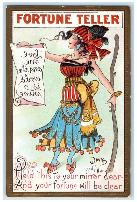 c1910's Woman Fortune Teller Mirror Dwig Embossed Nashville Kansas KS Postcard