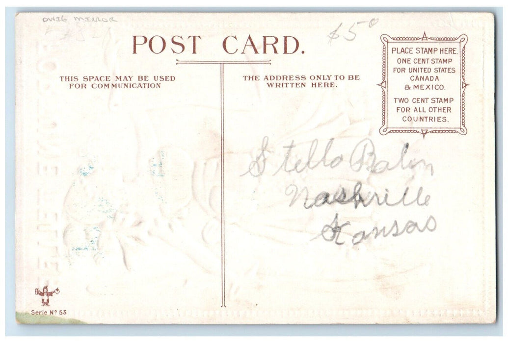 c1910's Woman Fortune Teller Mirror Dwig Embossed Nashville Kansas KS Postcard