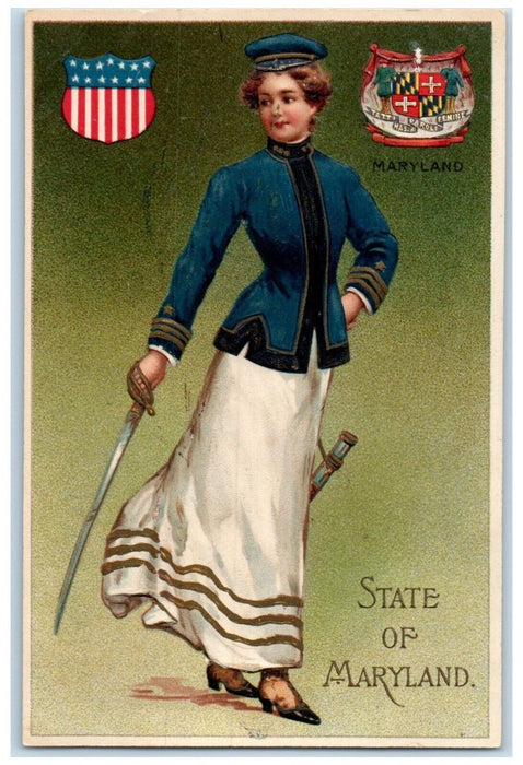 c1910's Pretty Woman State State Of Maryland Embossed Unposted Antique Postcard