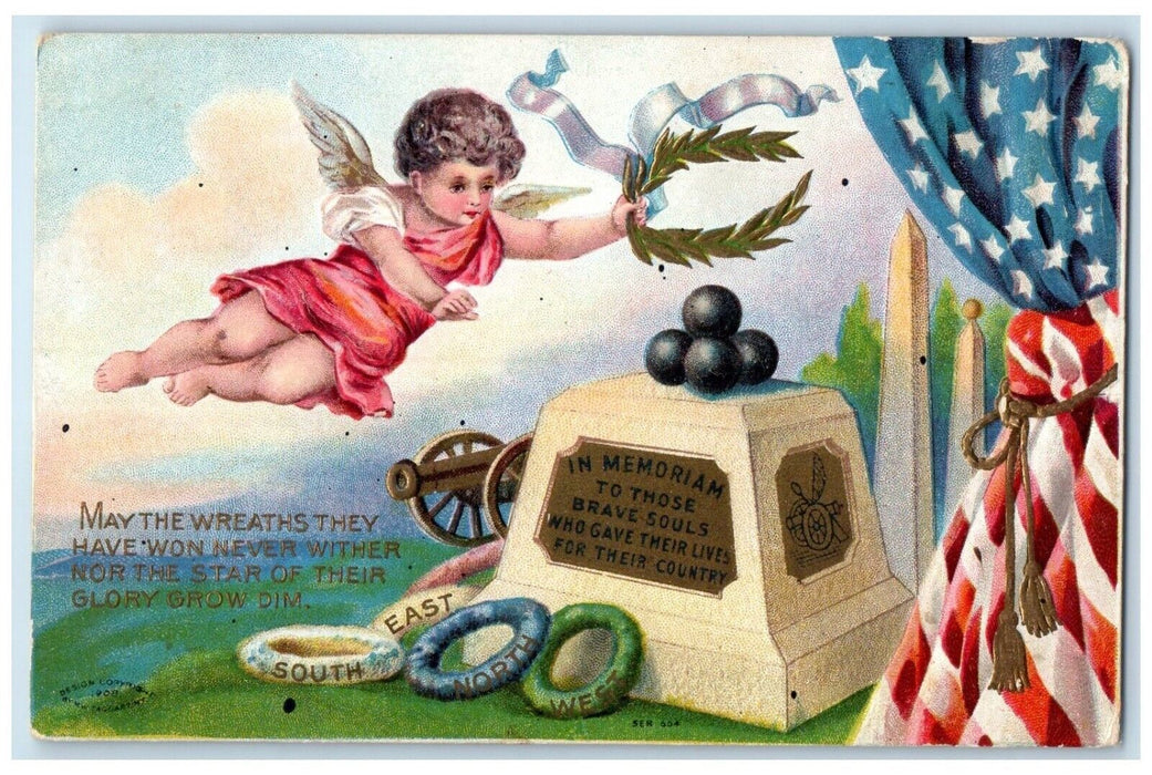 c1910's Decoration Day Gar Angel Wreaths Patriotic Embossed Antique Postcard