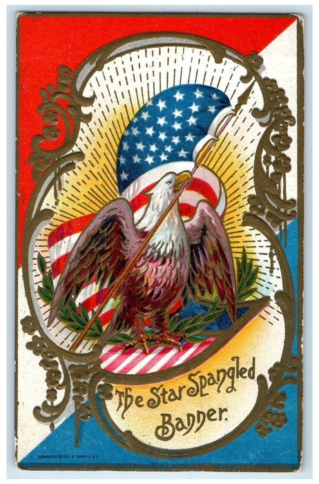 1910 Eagle Patriotic Star Spangled Banner Embossed Pittsburg PA Antique Postcard