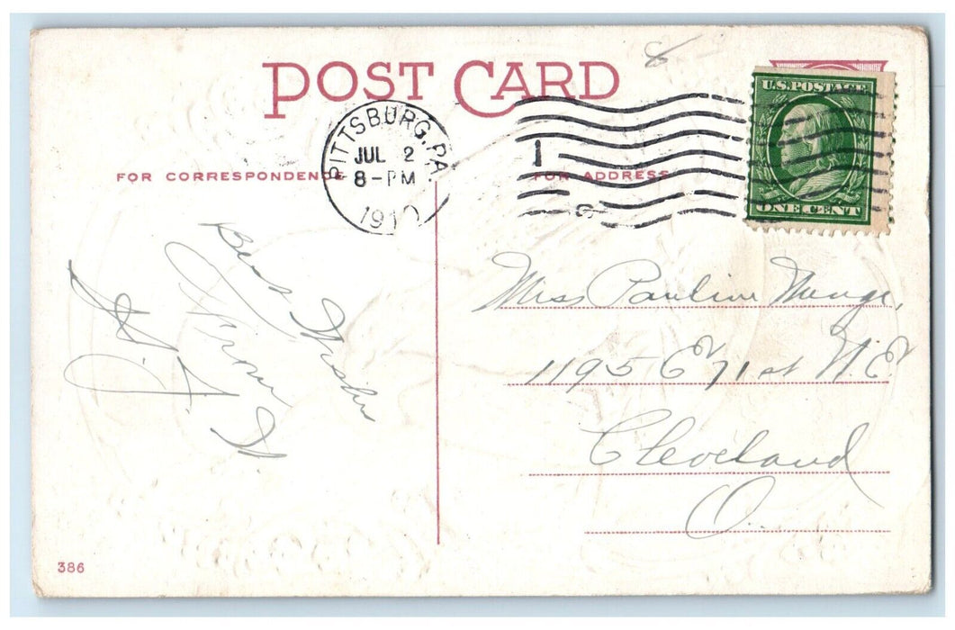 1910 Eagle Patriotic Star Spangled Banner Embossed Pittsburg PA Antique Postcard
