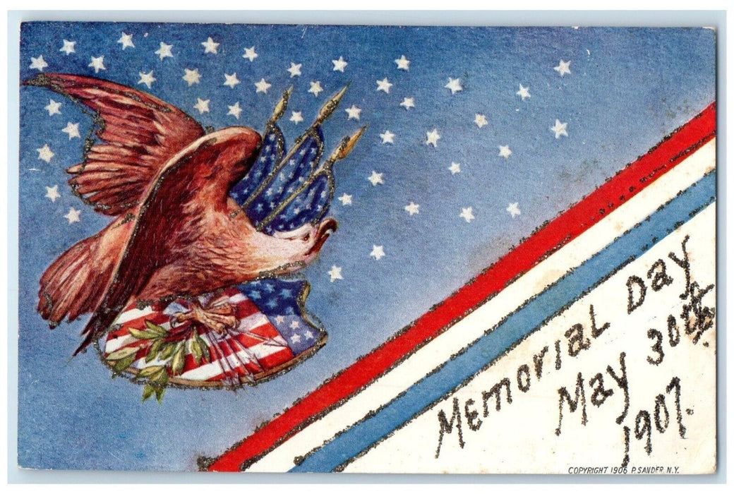 1907 Memorial Day Eagle Patriotic Glitter Stars Embossed Antique Postcard