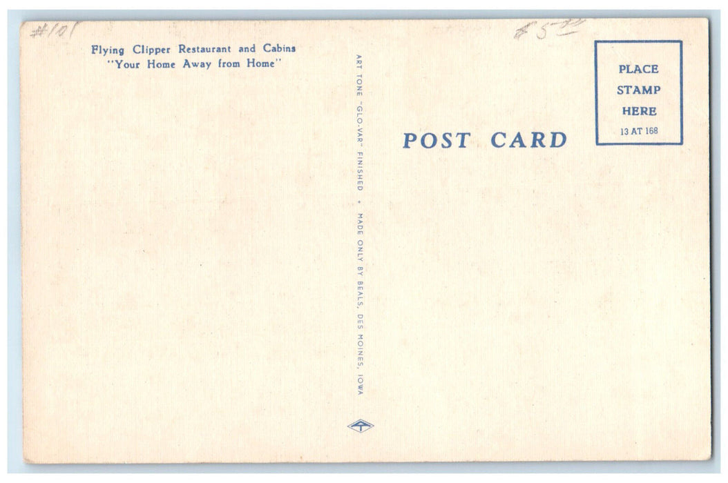 c1950's Flying Clipper Restaurant and Cabins Aberdeen Maryland MD Postcard