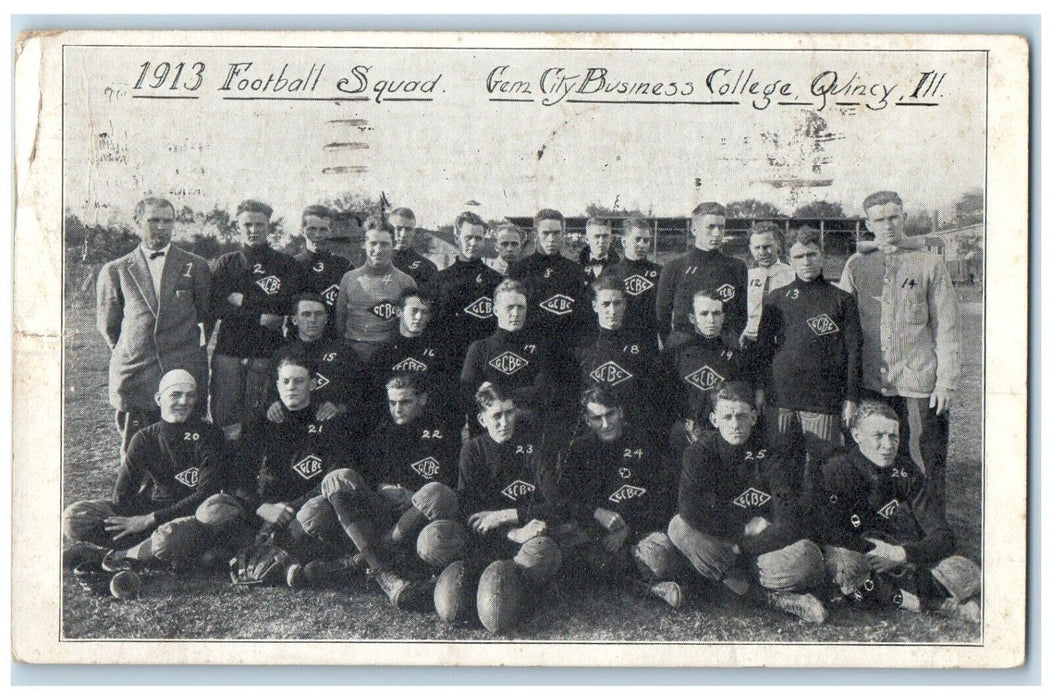 1913 Football Squad Gem City Business College Quincy Illinois Vintage Postcard