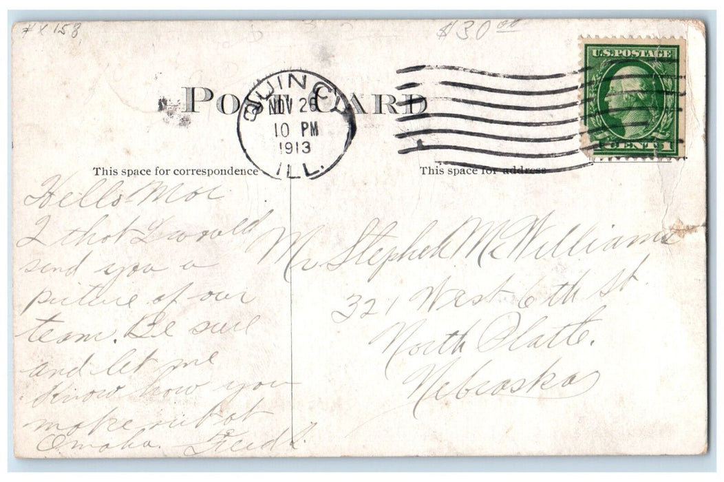 1913 Football Squad Gem City Business College Quincy Illinois Vintage Postcard